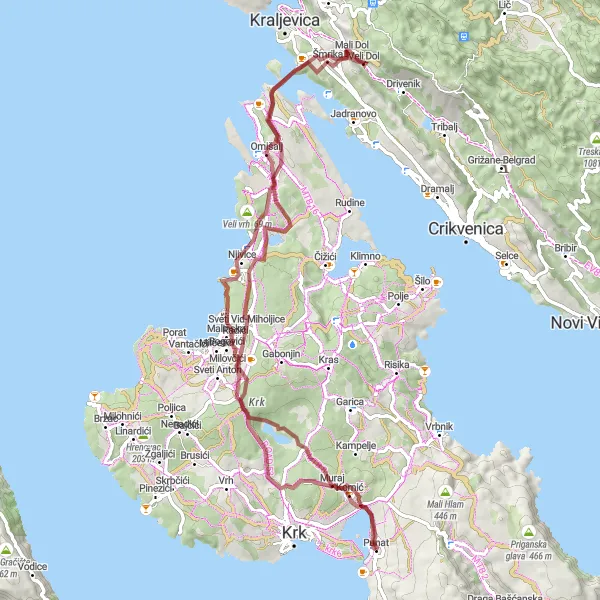 Map miniature of "Island Adventure Loop" cycling inspiration in Jadranska Hrvatska, Croatia. Generated by Tarmacs.app cycling route planner