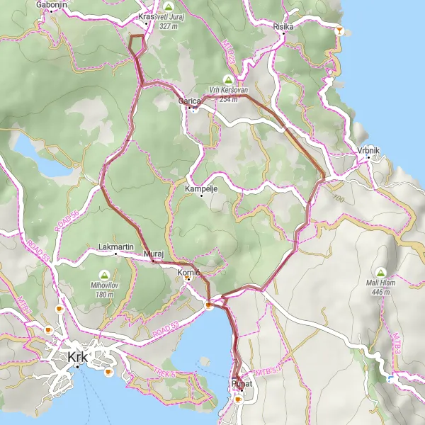Map miniature of "Badale Gravel Ride" cycling inspiration in Jadranska Hrvatska, Croatia. Generated by Tarmacs.app cycling route planner
