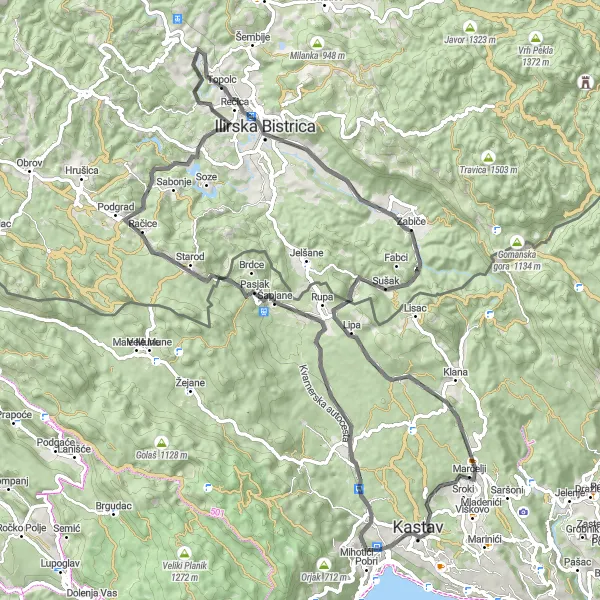Map miniature of "Coastal Road Adventure" cycling inspiration in Jadranska Hrvatska, Croatia. Generated by Tarmacs.app cycling route planner