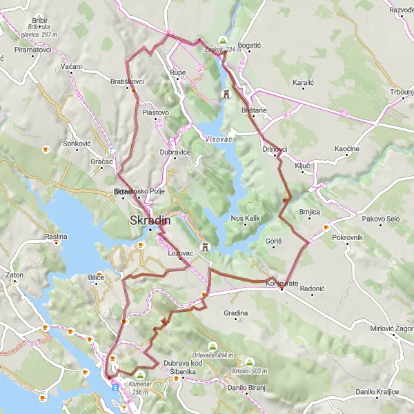 Map miniature of "Mystical Mountain Loop" cycling inspiration in Jadranska Hrvatska, Croatia. Generated by Tarmacs.app cycling route planner