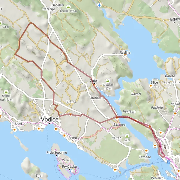 Map miniature of "Gravel Adventure" cycling inspiration in Jadranska Hrvatska, Croatia. Generated by Tarmacs.app cycling route planner