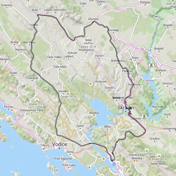 Map miniature of "A Journey Through History" cycling inspiration in Jadranska Hrvatska, Croatia. Generated by Tarmacs.app cycling route planner