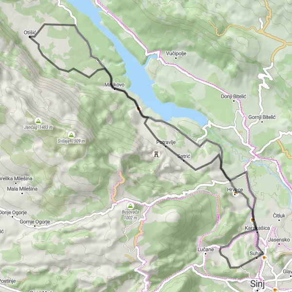 Map miniature of "Derven Adventure Road Cycling Route" cycling inspiration in Jadranska Hrvatska, Croatia. Generated by Tarmacs.app cycling route planner