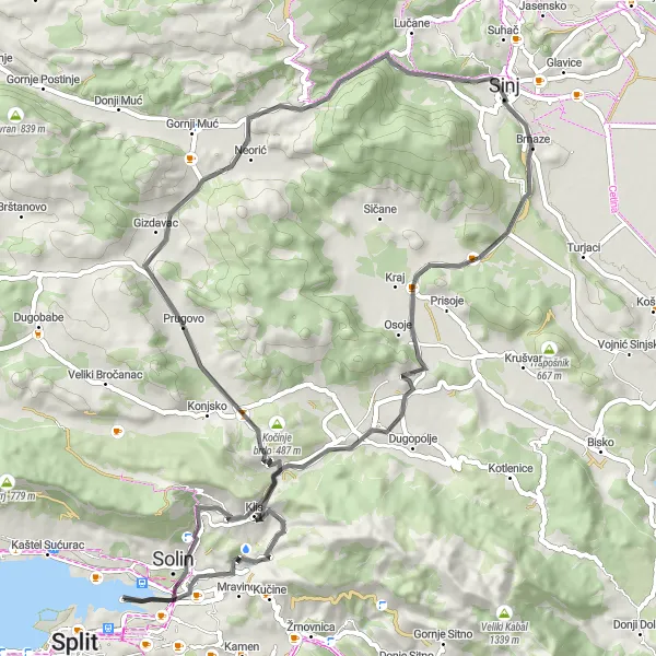 Map miniature of "Picturesque Coastal Ride" cycling inspiration in Jadranska Hrvatska, Croatia. Generated by Tarmacs.app cycling route planner