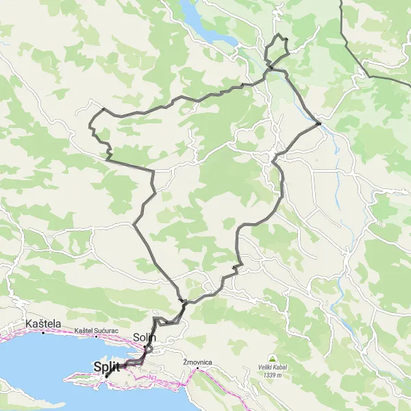 Map miniature of "Challenge of the Hills" cycling inspiration in Jadranska Hrvatska, Croatia. Generated by Tarmacs.app cycling route planner