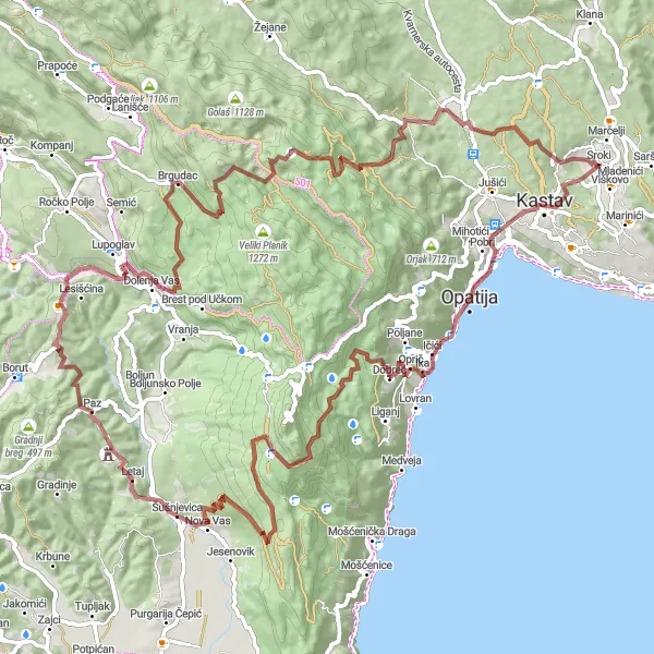 Map miniature of "Loop through the Adriatic Gems" cycling inspiration in Jadranska Hrvatska, Croatia. Generated by Tarmacs.app cycling route planner