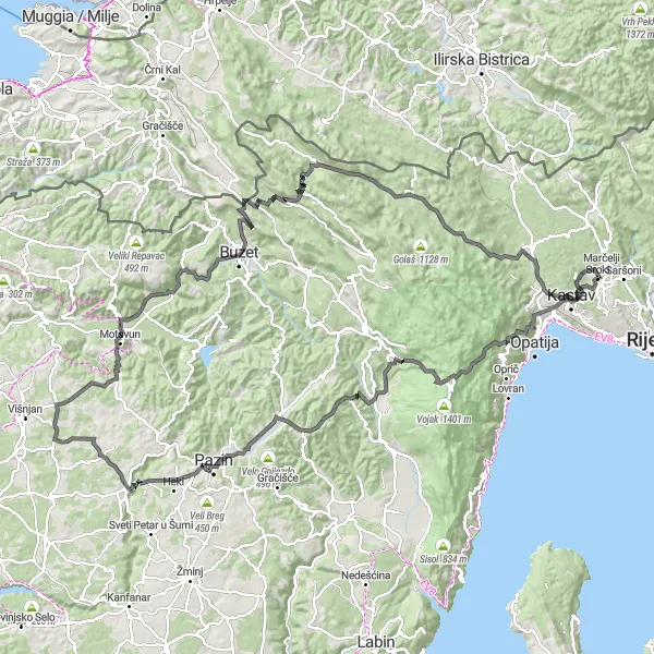 Map miniature of "Coastal Road Adventure" cycling inspiration in Jadranska Hrvatska, Croatia. Generated by Tarmacs.app cycling route planner
