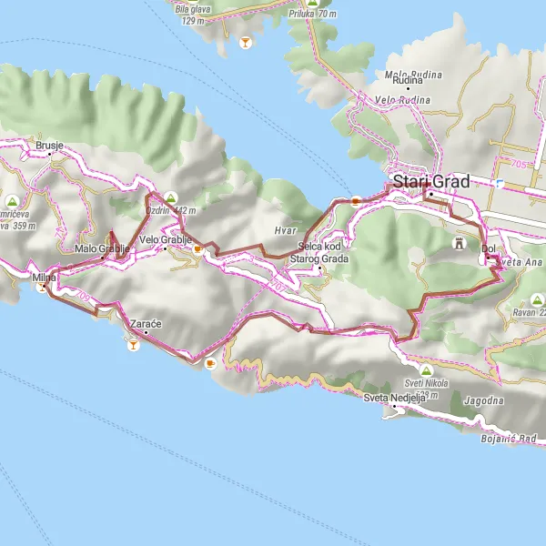 Map miniature of "The Gravel Explorer" cycling inspiration in Jadranska Hrvatska, Croatia. Generated by Tarmacs.app cycling route planner