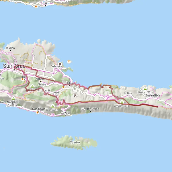Map miniature of "Eastern Gravel Adventure" cycling inspiration in Jadranska Hrvatska, Croatia. Generated by Tarmacs.app cycling route planner
