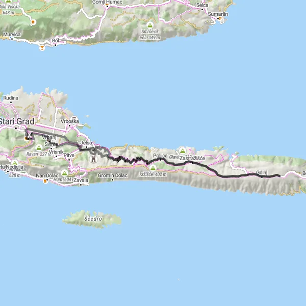 Map miniature of "The Dol Loop" cycling inspiration in Jadranska Hrvatska, Croatia. Generated by Tarmacs.app cycling route planner