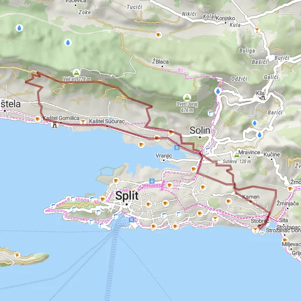 Map miniature of "Gravel Adventure in Stobreč" cycling inspiration in Jadranska Hrvatska, Croatia. Generated by Tarmacs.app cycling route planner