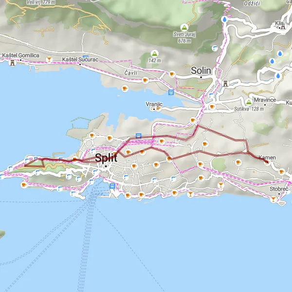 Map miniature of "Gravel Cycling Tour - Stobreč to Ploča" cycling inspiration in Jadranska Hrvatska, Croatia. Generated by Tarmacs.app cycling route planner