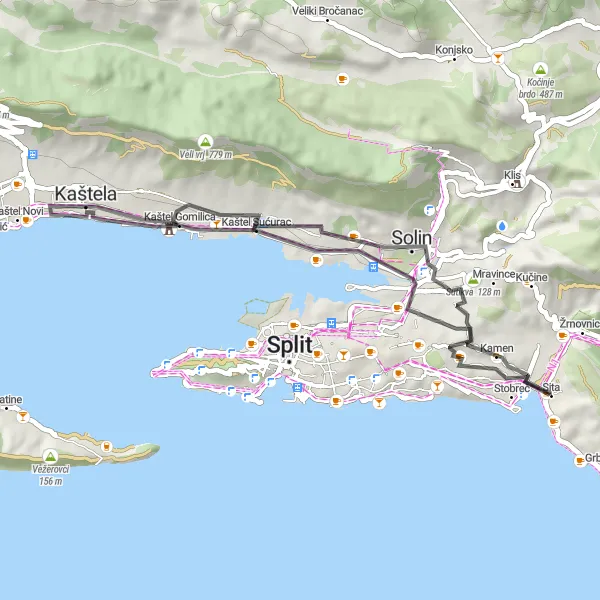 Map miniature of "Stobreč Loop" cycling inspiration in Jadranska Hrvatska, Croatia. Generated by Tarmacs.app cycling route planner