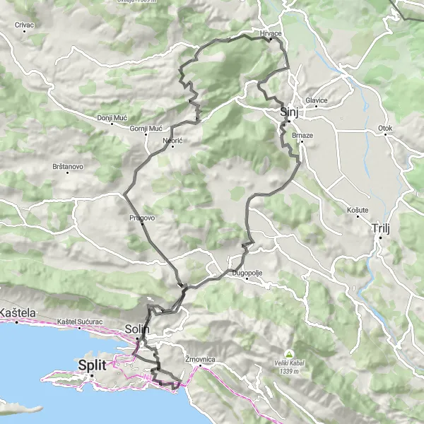 Map miniature of "Road Cycling Tour - Stobreč to Sv. Ilija" cycling inspiration in Jadranska Hrvatska, Croatia. Generated by Tarmacs.app cycling route planner