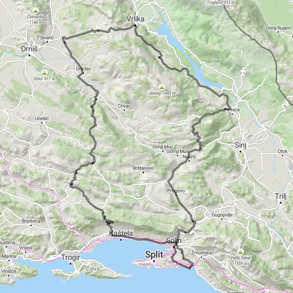 Map miniature of "Ultimate Cycling Adventure" cycling inspiration in Jadranska Hrvatska, Croatia. Generated by Tarmacs.app cycling route planner