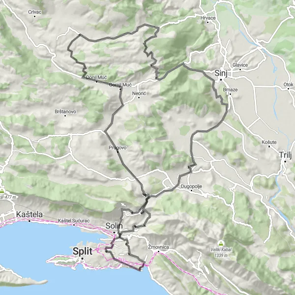 Map miniature of "Road Cycling Tour - Stobreč to Centurijacija" cycling inspiration in Jadranska Hrvatska, Croatia. Generated by Tarmacs.app cycling route planner