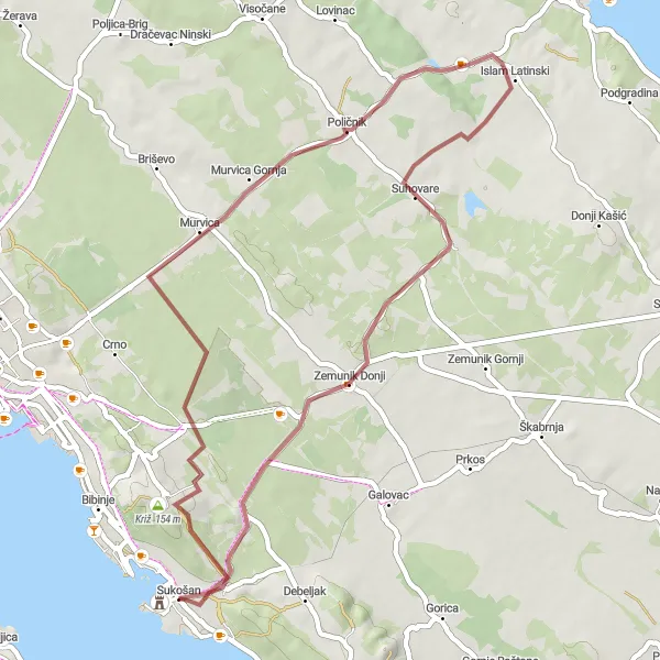 Map miniature of "Gravel Discovery of Ilića brig" cycling inspiration in Jadranska Hrvatska, Croatia. Generated by Tarmacs.app cycling route planner