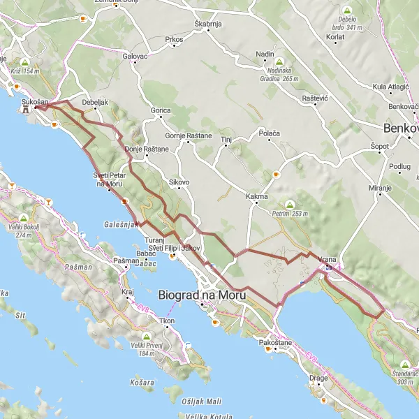 Map miniature of "Climbing Challenge to Sveti Petar na Moru" cycling inspiration in Jadranska Hrvatska, Croatia. Generated by Tarmacs.app cycling route planner