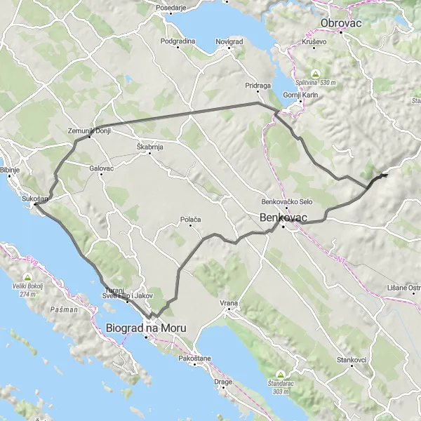 Map miniature of "Island and Countryside Adventure" cycling inspiration in Jadranska Hrvatska, Croatia. Generated by Tarmacs.app cycling route planner