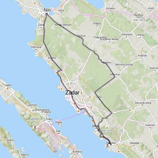 Map miniature of "Historical Trail" cycling inspiration in Jadranska Hrvatska, Croatia. Generated by Tarmacs.app cycling route planner