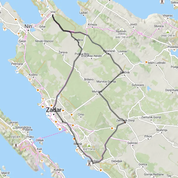 Map miniature of "Scenic Road Cycling to Sjenice" cycling inspiration in Jadranska Hrvatska, Croatia. Generated by Tarmacs.app cycling route planner