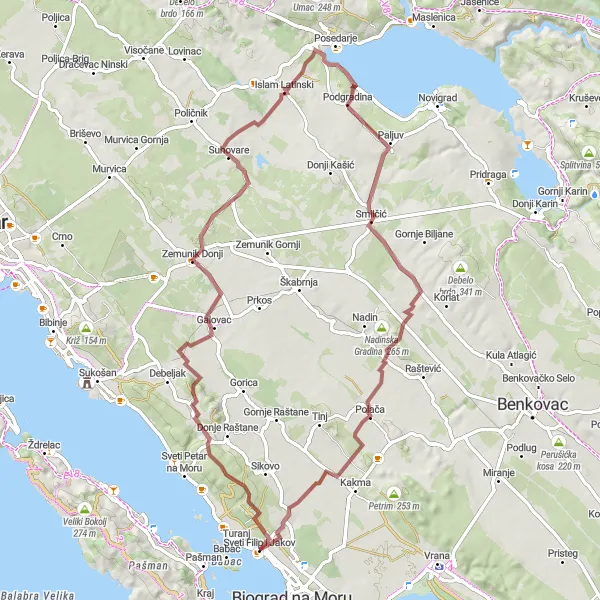 Map miniature of "Scenic Gravel Adventure" cycling inspiration in Jadranska Hrvatska, Croatia. Generated by Tarmacs.app cycling route planner