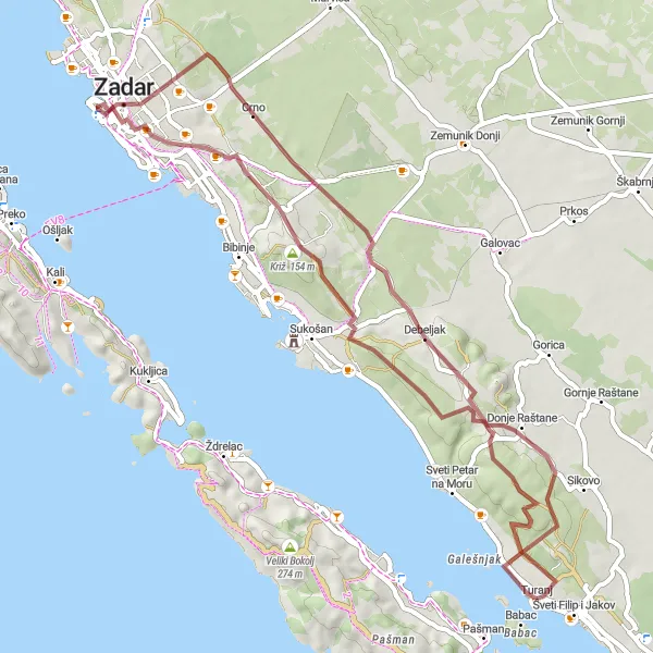 Map miniature of "Off-Road Adventure in the Countryside" cycling inspiration in Jadranska Hrvatska, Croatia. Generated by Tarmacs.app cycling route planner