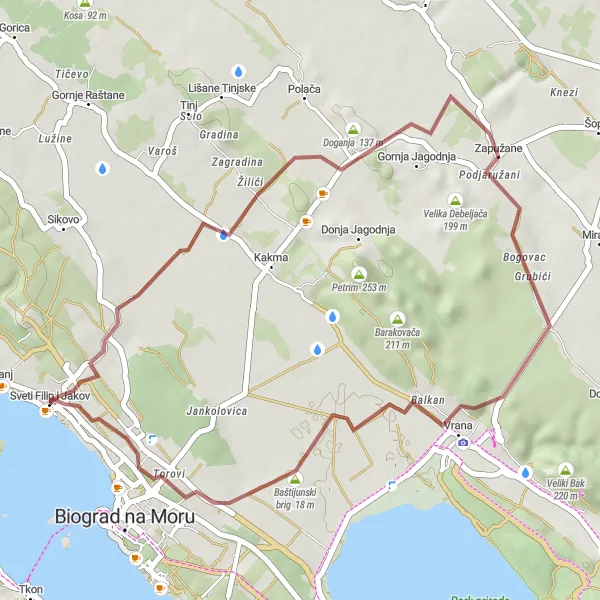 Map miniature of "Nature's Hidden Gems" cycling inspiration in Jadranska Hrvatska, Croatia. Generated by Tarmacs.app cycling route planner