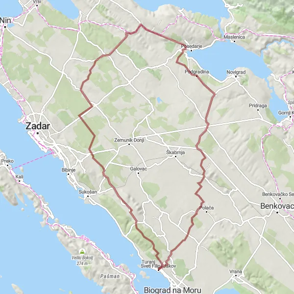 Map miniature of "Gravel Adventure in the Countryside" cycling inspiration in Jadranska Hrvatska, Croatia. Generated by Tarmacs.app cycling route planner