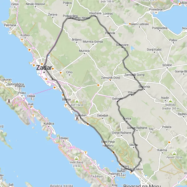 Map miniature of "Discover the Charms of Jadranska Hrvatska" cycling inspiration in Jadranska Hrvatska, Croatia. Generated by Tarmacs.app cycling route planner