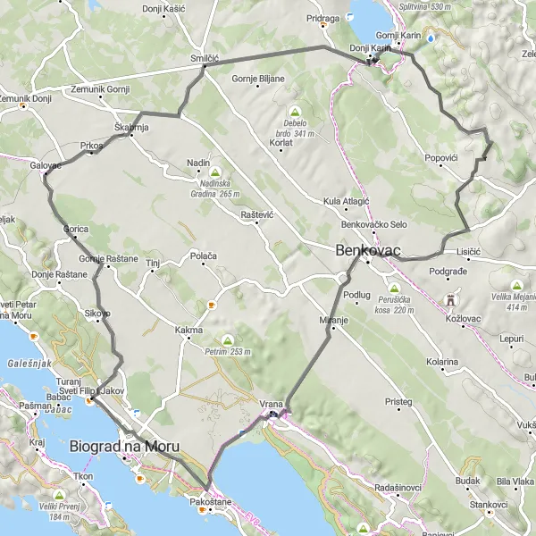 Map miniature of "Road Cycling Tour with Scenic Coastal Views" cycling inspiration in Jadranska Hrvatska, Croatia. Generated by Tarmacs.app cycling route planner