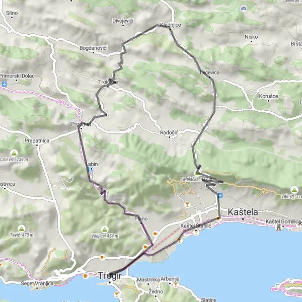 Map miniature of "Scenic Views and Hidden Gems" cycling inspiration in Jadranska Hrvatska, Croatia. Generated by Tarmacs.app cycling route planner