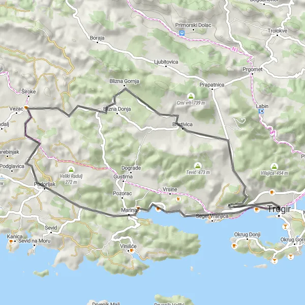 Map miniature of "Bay Discovery Ride" cycling inspiration in Jadranska Hrvatska, Croatia. Generated by Tarmacs.app cycling route planner