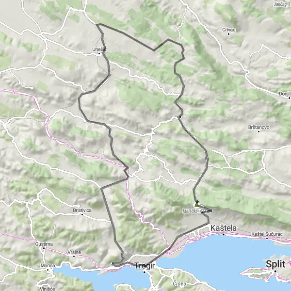 Map miniature of "Coastal Wonders and Scenic Routes" cycling inspiration in Jadranska Hrvatska, Croatia. Generated by Tarmacs.app cycling route planner