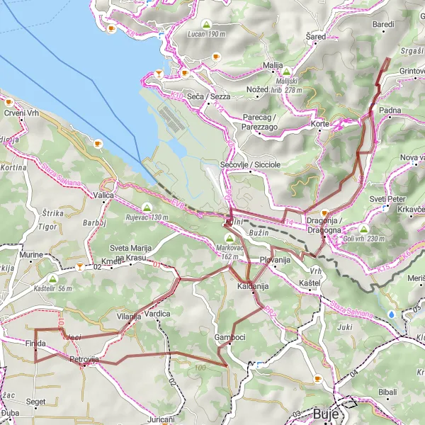 Map miniature of "Coastal Gravel Ride" cycling inspiration in Jadranska Hrvatska, Croatia. Generated by Tarmacs.app cycling route planner