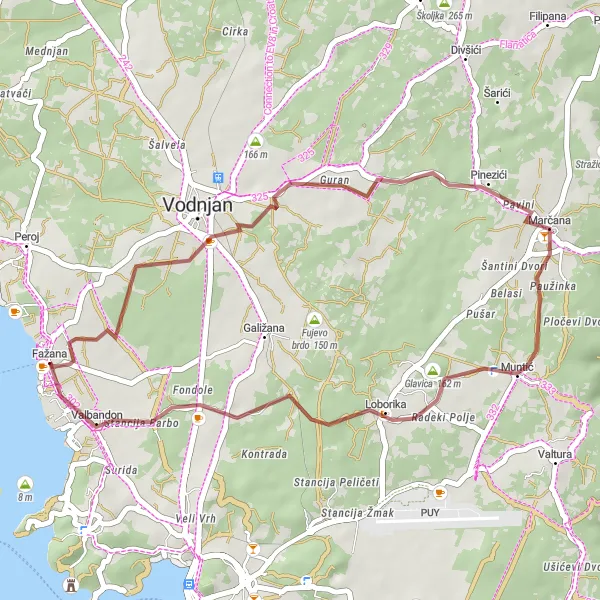 Map miniature of "Coastal Gravel Adventure" cycling inspiration in Jadranska Hrvatska, Croatia. Generated by Tarmacs.app cycling route planner