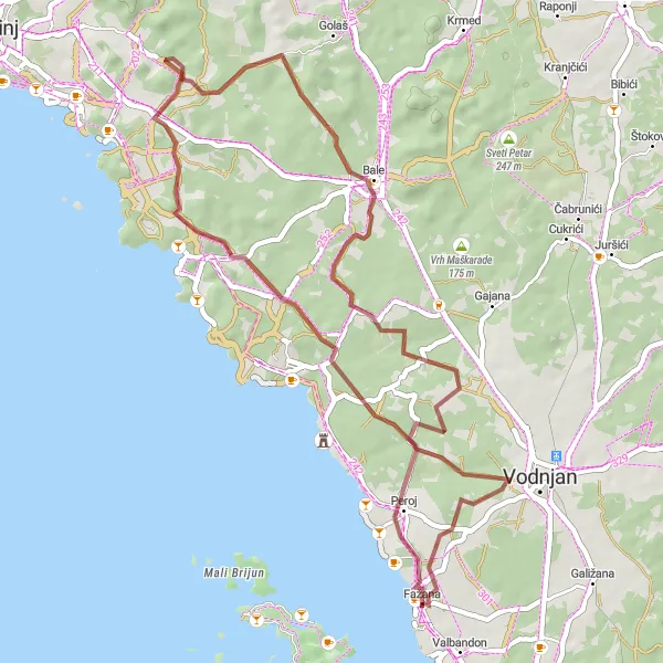 Map miniature of "Peroj to Kažuni Gravel Adventure" cycling inspiration in Jadranska Hrvatska, Croatia. Generated by Tarmacs.app cycling route planner