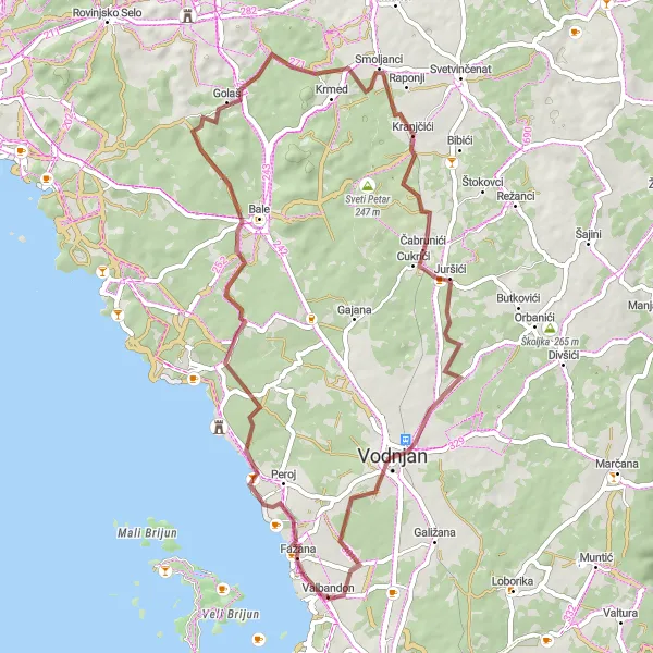 Map miniature of "Fažana Gravel Loop" cycling inspiration in Jadranska Hrvatska, Croatia. Generated by Tarmacs.app cycling route planner