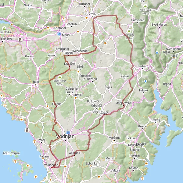Map miniature of "Gajana Loop" cycling inspiration in Jadranska Hrvatska, Croatia. Generated by Tarmacs.app cycling route planner