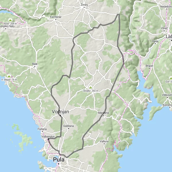 Map miniature of "Jurjevica Loop" cycling inspiration in Jadranska Hrvatska, Croatia. Generated by Tarmacs.app cycling route planner