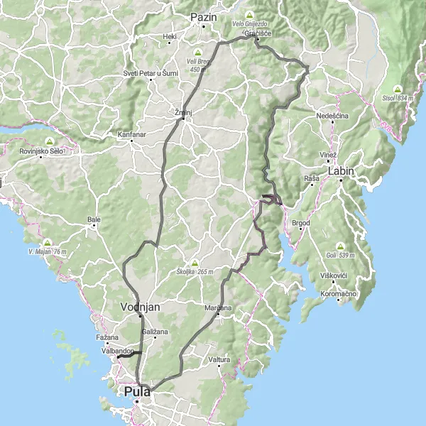 Map miniature of "Žminj Adventure" cycling inspiration in Jadranska Hrvatska, Croatia. Generated by Tarmacs.app cycling route planner