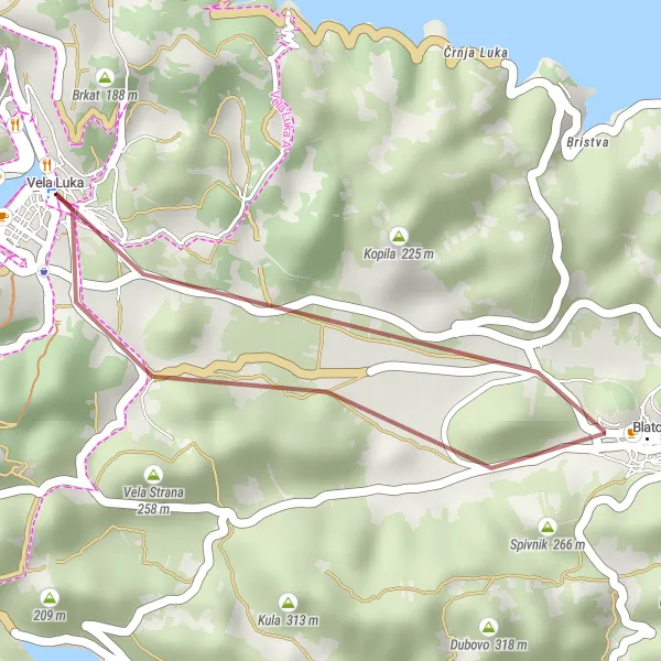 Map miniature of "Scenic Gravel Ride" cycling inspiration in Jadranska Hrvatska, Croatia. Generated by Tarmacs.app cycling route planner