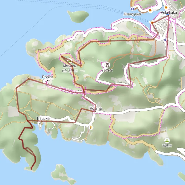 Map miniature of "Coastal Adventure" cycling inspiration in Jadranska Hrvatska, Croatia. Generated by Tarmacs.app cycling route planner