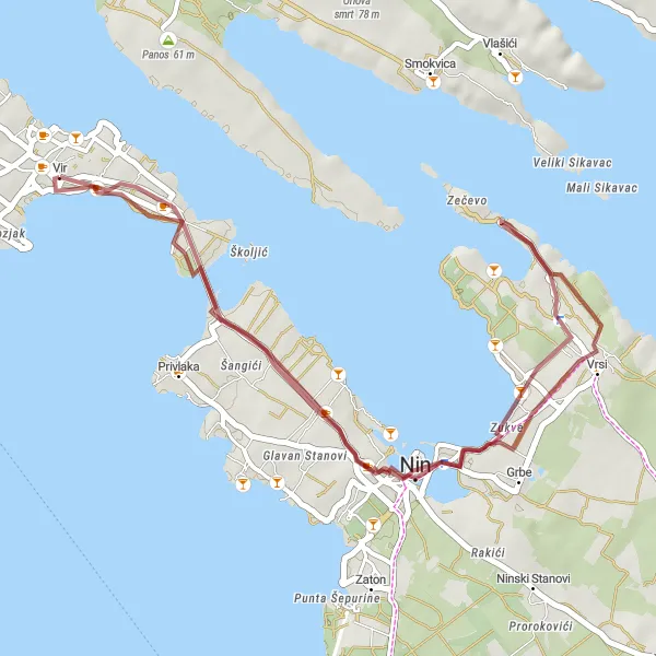 Map miniature of "Island Adventure" cycling inspiration in Jadranska Hrvatska, Croatia. Generated by Tarmacs.app cycling route planner