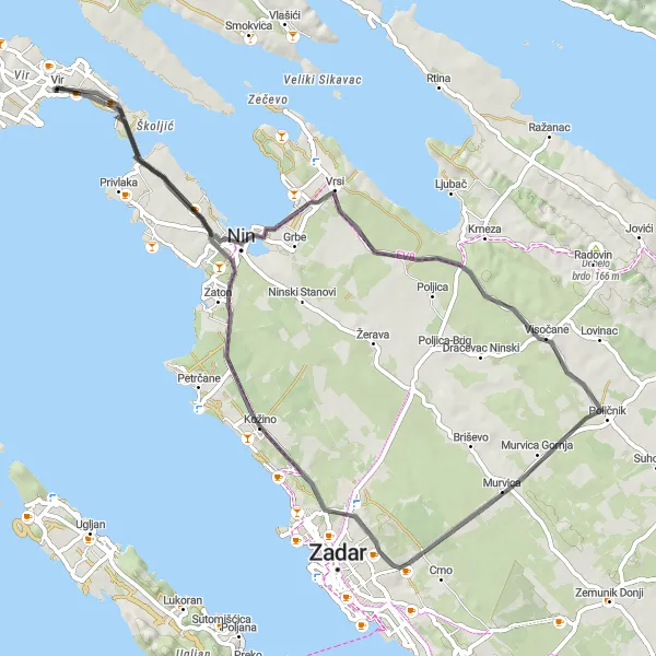 Map miniature of "Zadar Explorer" cycling inspiration in Jadranska Hrvatska, Croatia. Generated by Tarmacs.app cycling route planner