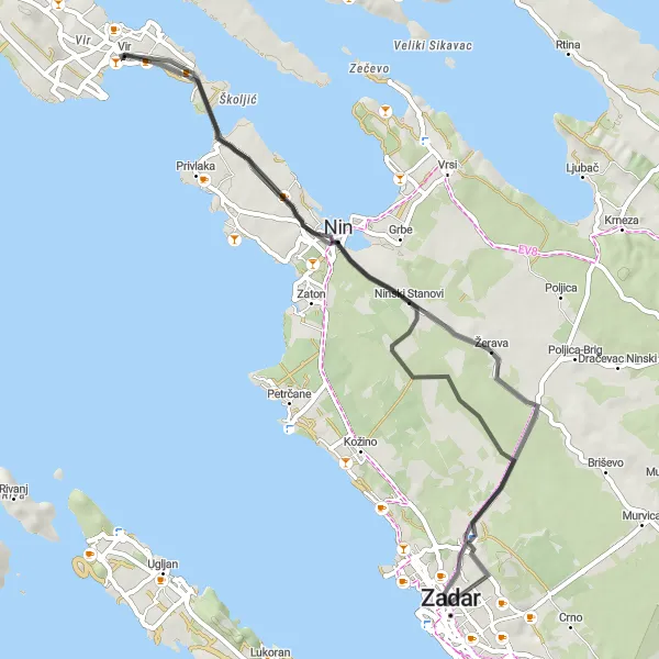 Map miniature of "Bokanjac and Tower of Sv. Stosija Road Cycling" cycling inspiration in Jadranska Hrvatska, Croatia. Generated by Tarmacs.app cycling route planner
