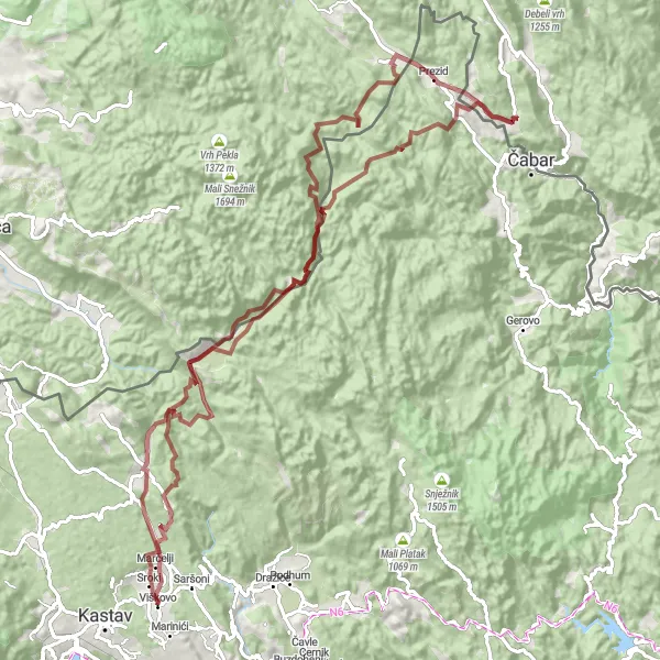 Map miniature of "Exploring the Wild Side" cycling inspiration in Jadranska Hrvatska, Croatia. Generated by Tarmacs.app cycling route planner