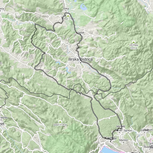 Map miniature of "Viškovo Circle" cycling inspiration in Jadranska Hrvatska, Croatia. Generated by Tarmacs.app cycling route planner
