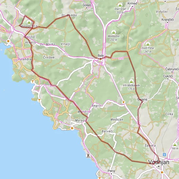 Map miniature of "Off the beaten gravel tracks" cycling inspiration in Jadranska Hrvatska, Croatia. Generated by Tarmacs.app cycling route planner