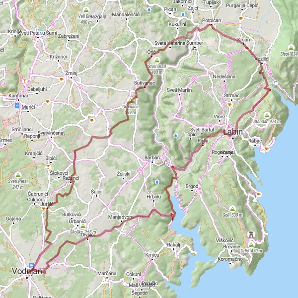 Map miniature of "Ultimate gravel adventure" cycling inspiration in Jadranska Hrvatska, Croatia. Generated by Tarmacs.app cycling route planner